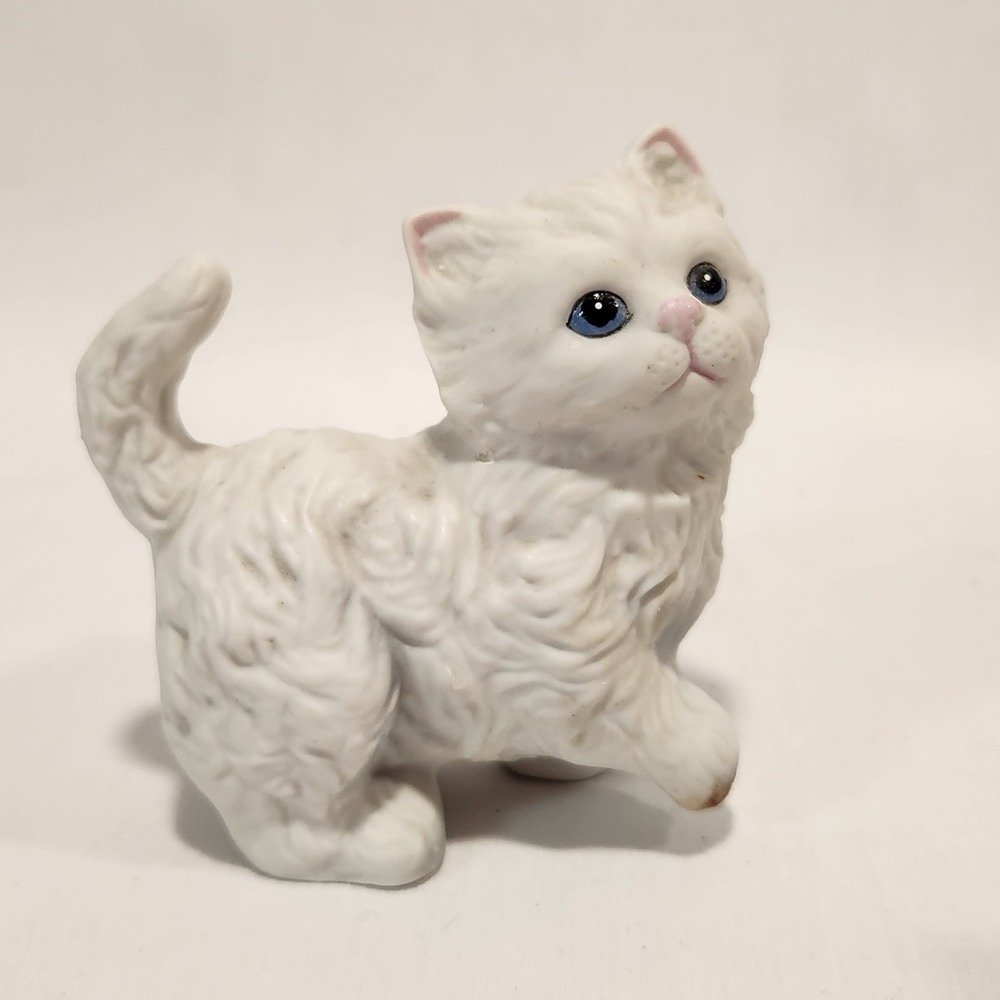 Pair Vintage Homco White Kittens Cat Figurines W/ Blue Eyes Taiwan 1970s Cute - Picture 3 of 16